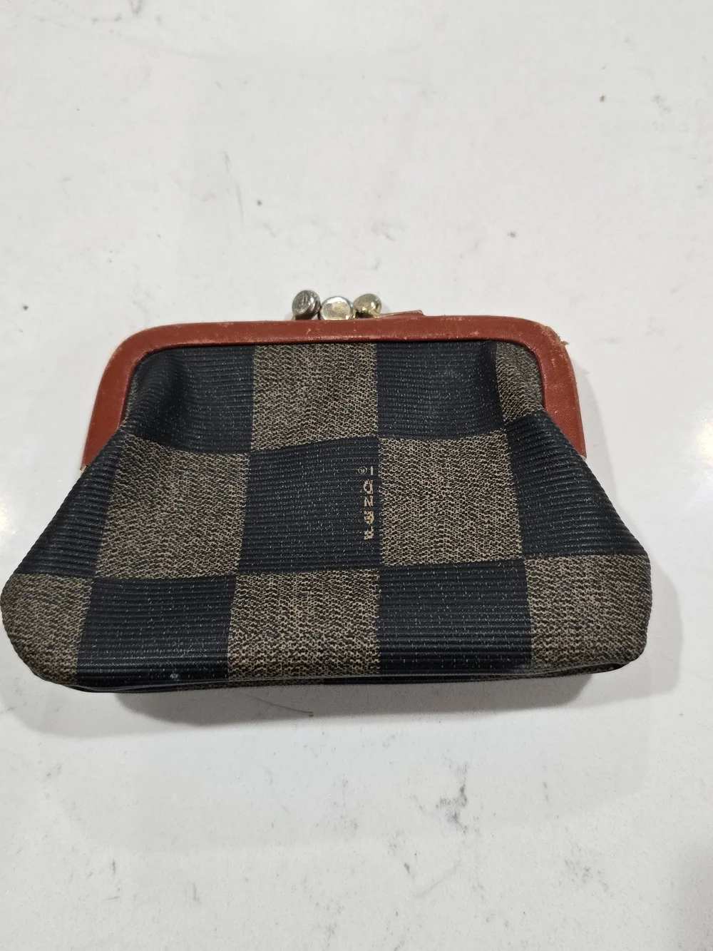 Vintage Checker Frame Coin Purse - Brown & Black